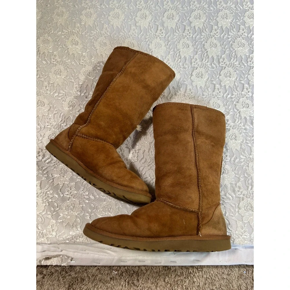 UGG Spiked Tan Tall Sheepskin Boots 5 Punk Edgy Grunge Handmade Y2K Boho